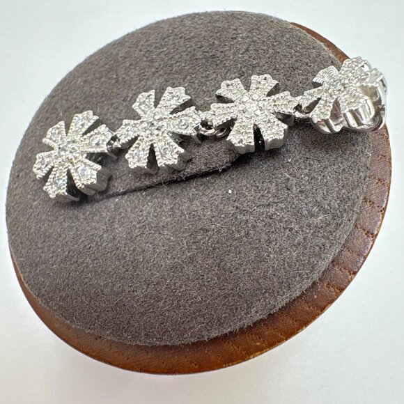 Sterling Silver 925 Snowflake Flower CZ Line Pendant Small Pendant Bail 1.5" L - Picture 5 of 12